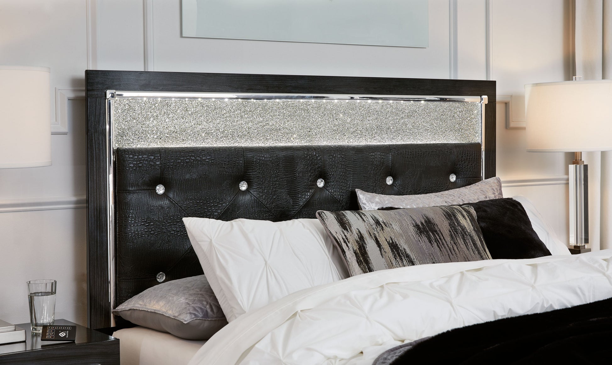 Signature Design by Ashley® Kaydell - Uph Panel Headboard - Glitter Details | Meri Furniture