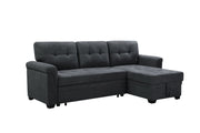 Lucca 84"W Dark Gray Fabric Reversible Sectional Sleeper Sofa Chaise with Storage