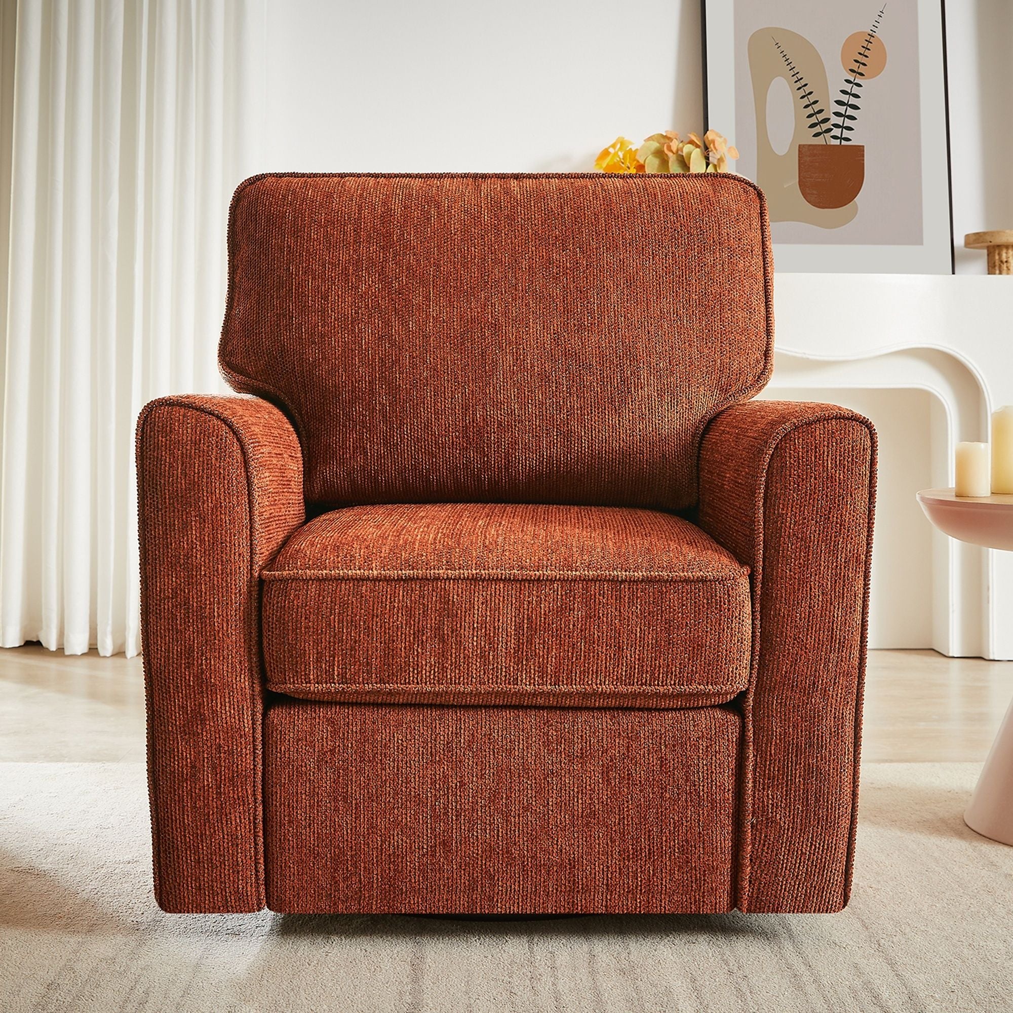 360° Swivel Accent Barrel Armchair With Side Pockets, Compact Design
