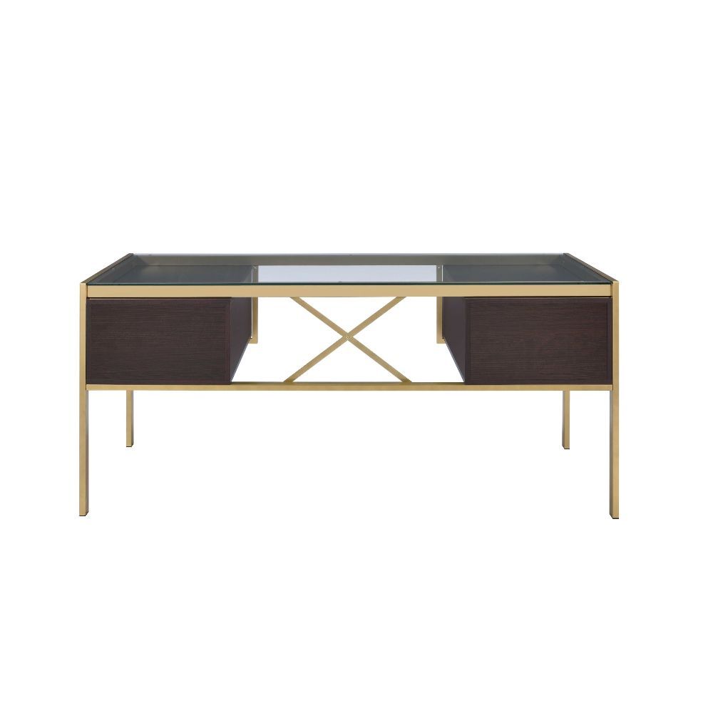 ACME Yumia - Desk - Gold & Clear Glass | Meri Furniture