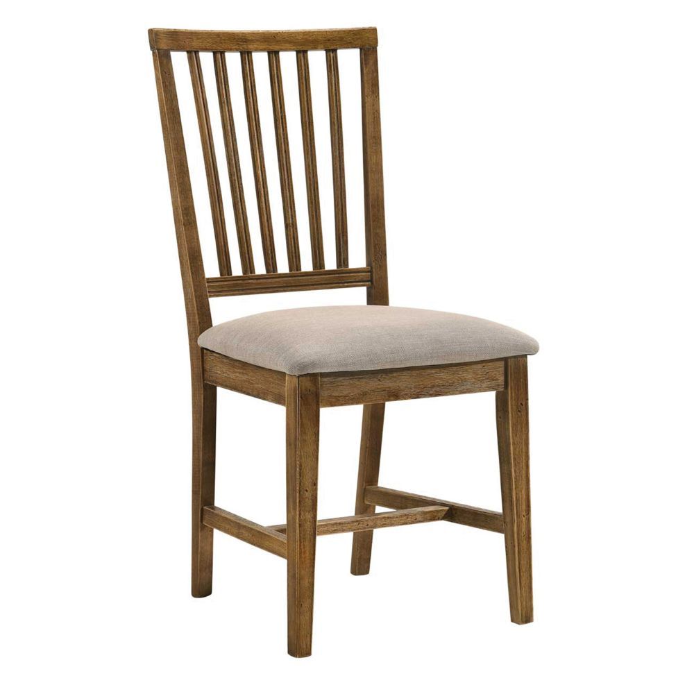 ACME Wallace II - Side Chair (Set of 2) - Tan Linen & Weathered Oak | Meri Furniture