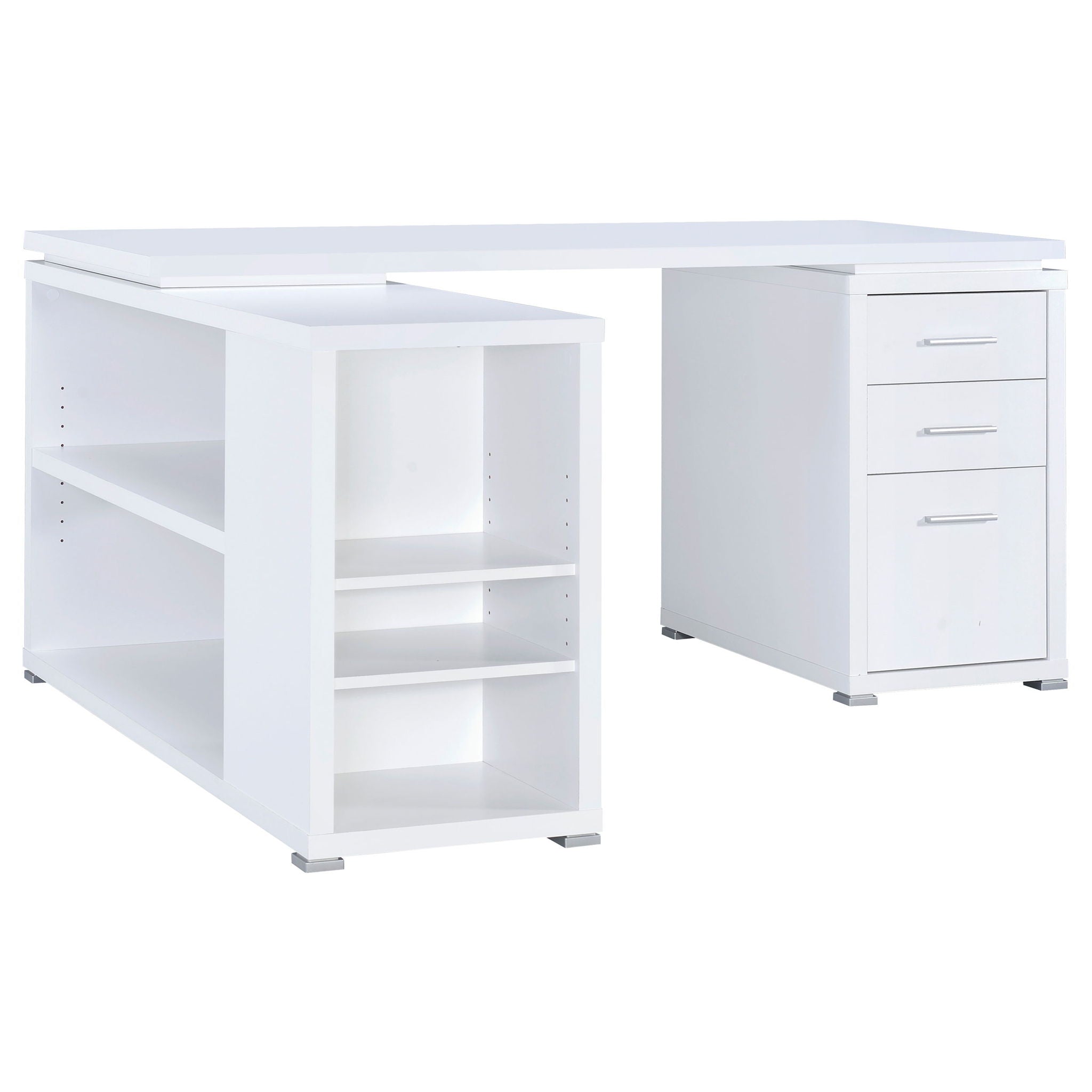 Transitional L Shape Computer Desk With Multiple Storage And Built In File Cabinet
