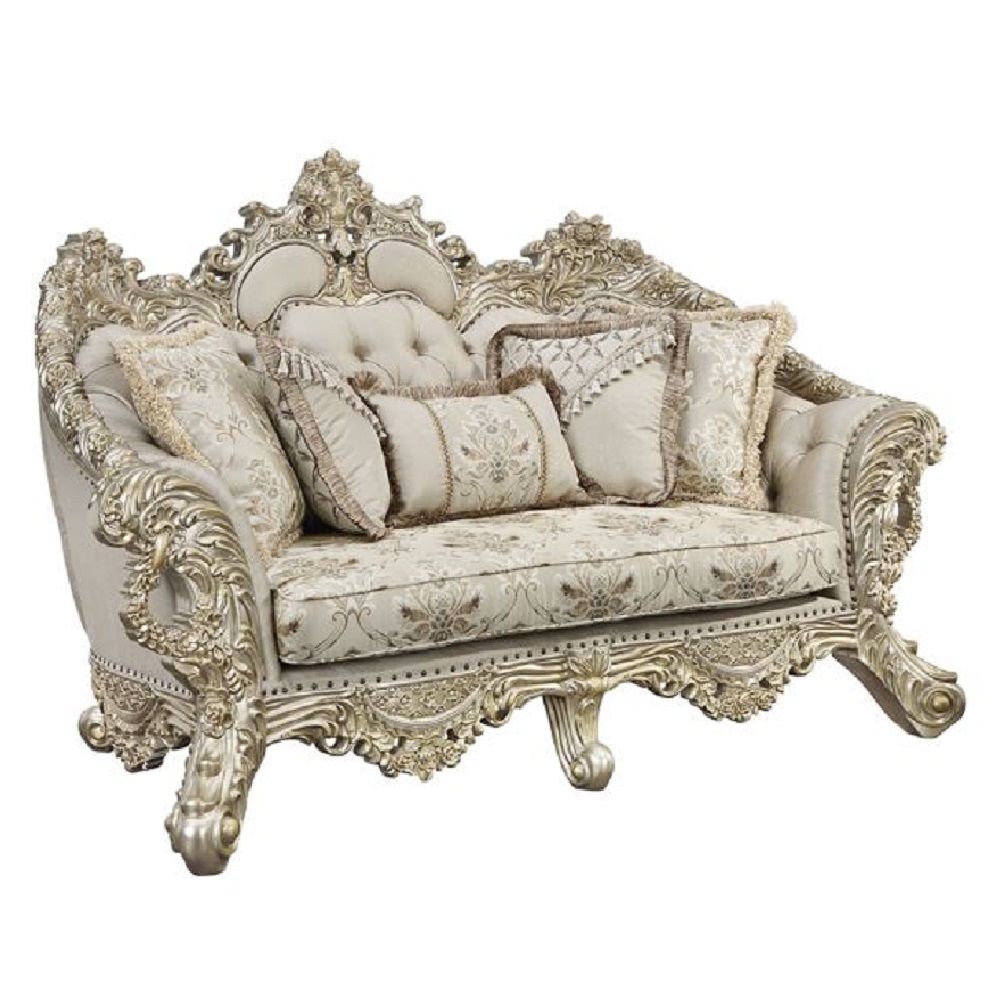ACME Danae - Loveseat - Fabric, Champagne & Gold Finish | Meri Furniture