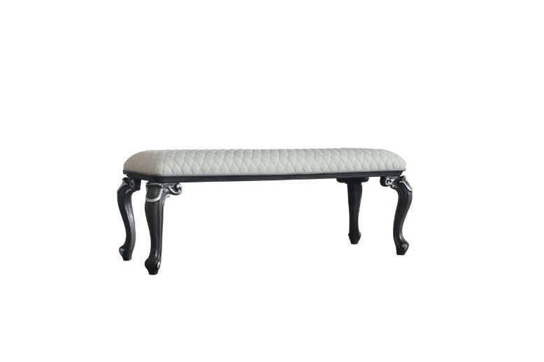ACME House - Delphine - Bench - Two Tone Ivory Fabric & Charcoal Finish | Meri Furniture