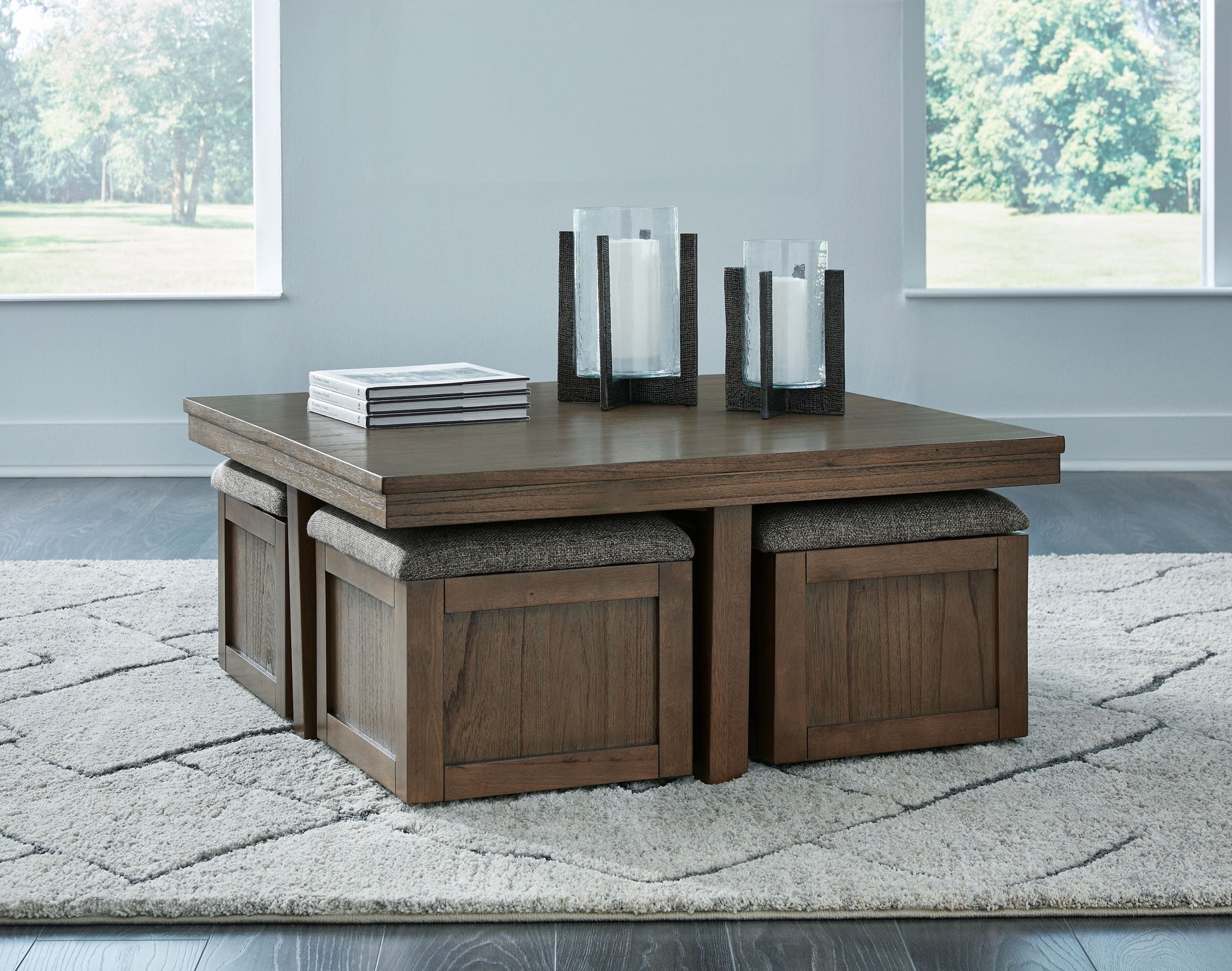 Signature Design by Ashley® Boardernest - Brown - Cocktail Table With 4 Stools (Set of 5) | Meri Furniture