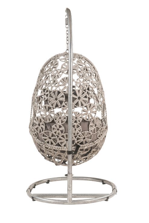 ACME Sigar - Patio Swing Chair - Light Gray Fabric & Wicker | Meri Furniture