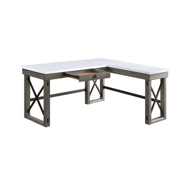ACME Corner Writing Desk Orientation: "L" Shape Left Top Storage: 1 DrawerSlatted BaseMarble TopFull Extension Drawer GlideSide Metal Drawer GlideFelt Lined Drawer | Meri Furniture