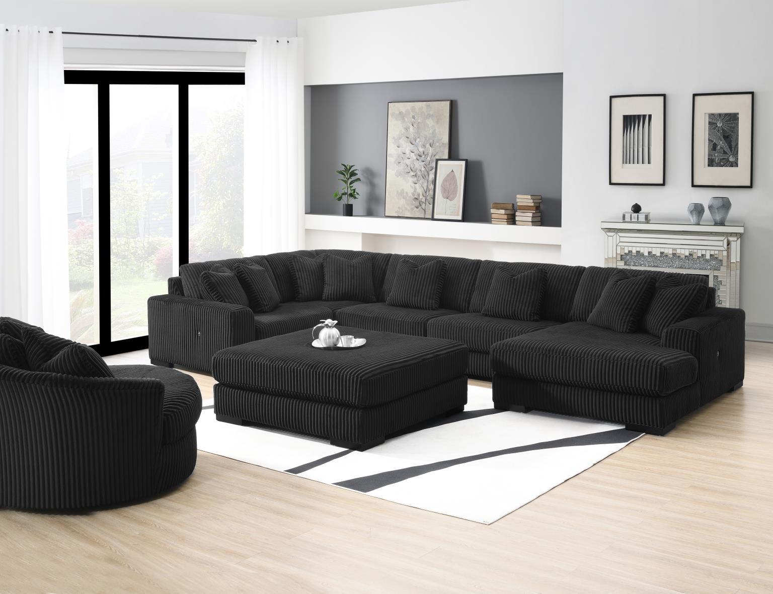 U242 - 7 Piece Setional With Right Chaise (1 RAF Chaise + 3 Armless Chair + 1 LAF + 1 Wedge + 1 Console) - Without Ottoman - Black