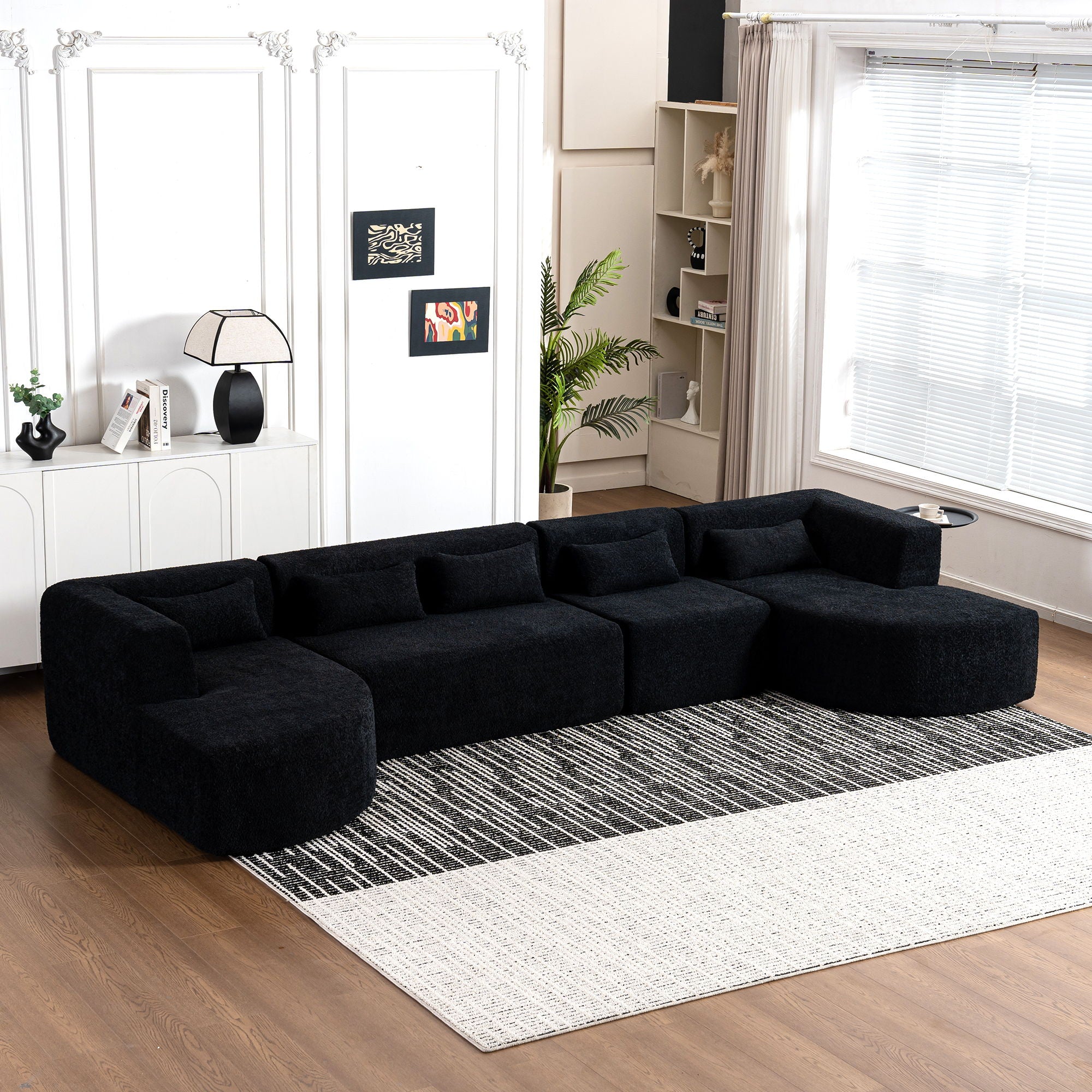 Upholstered Sofa Free Combined Sofa Couch With 2 Chaise Lounge And Five Back Pillows For Living Room
