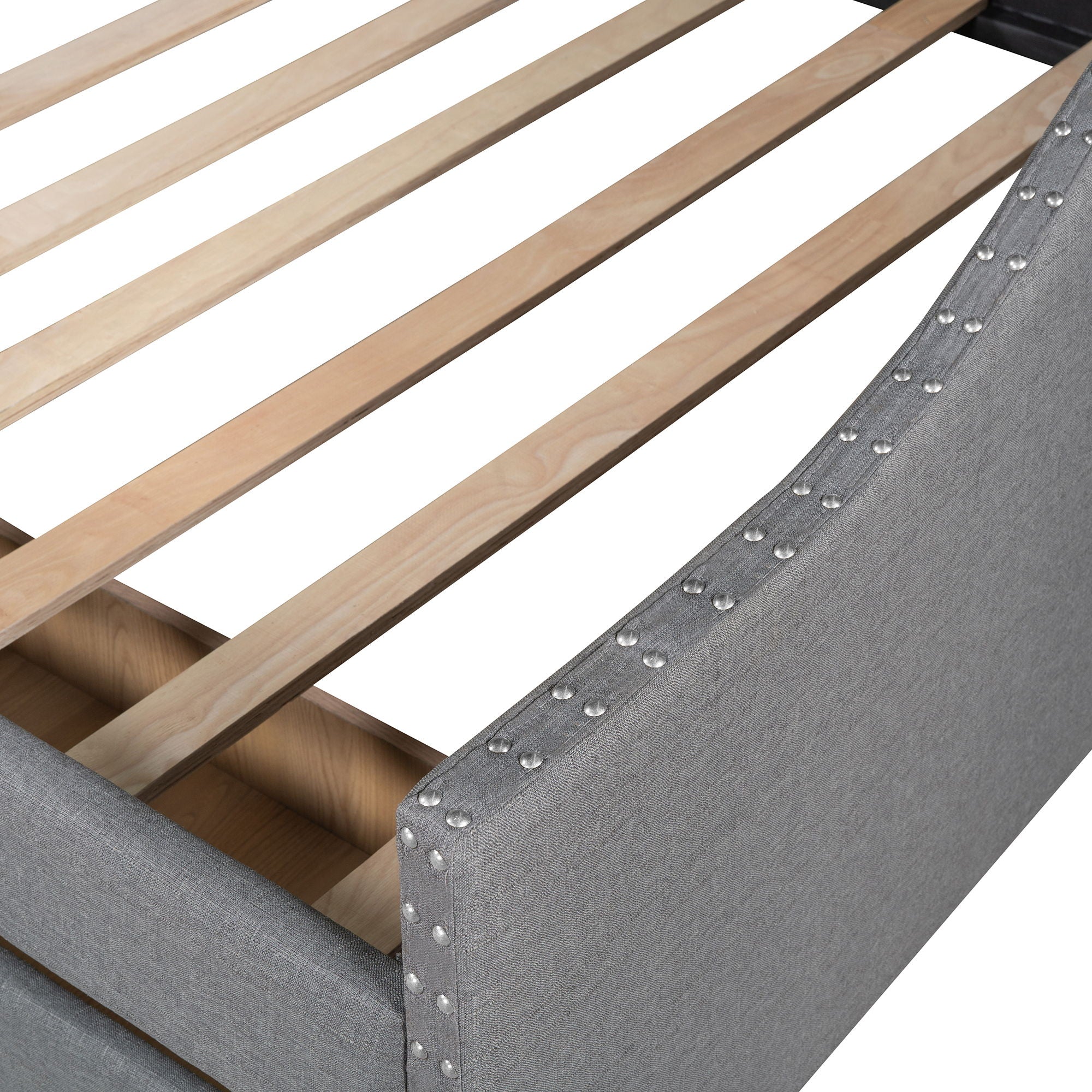 Upholstered Daybed With Two Drawers, Wood Slat Support