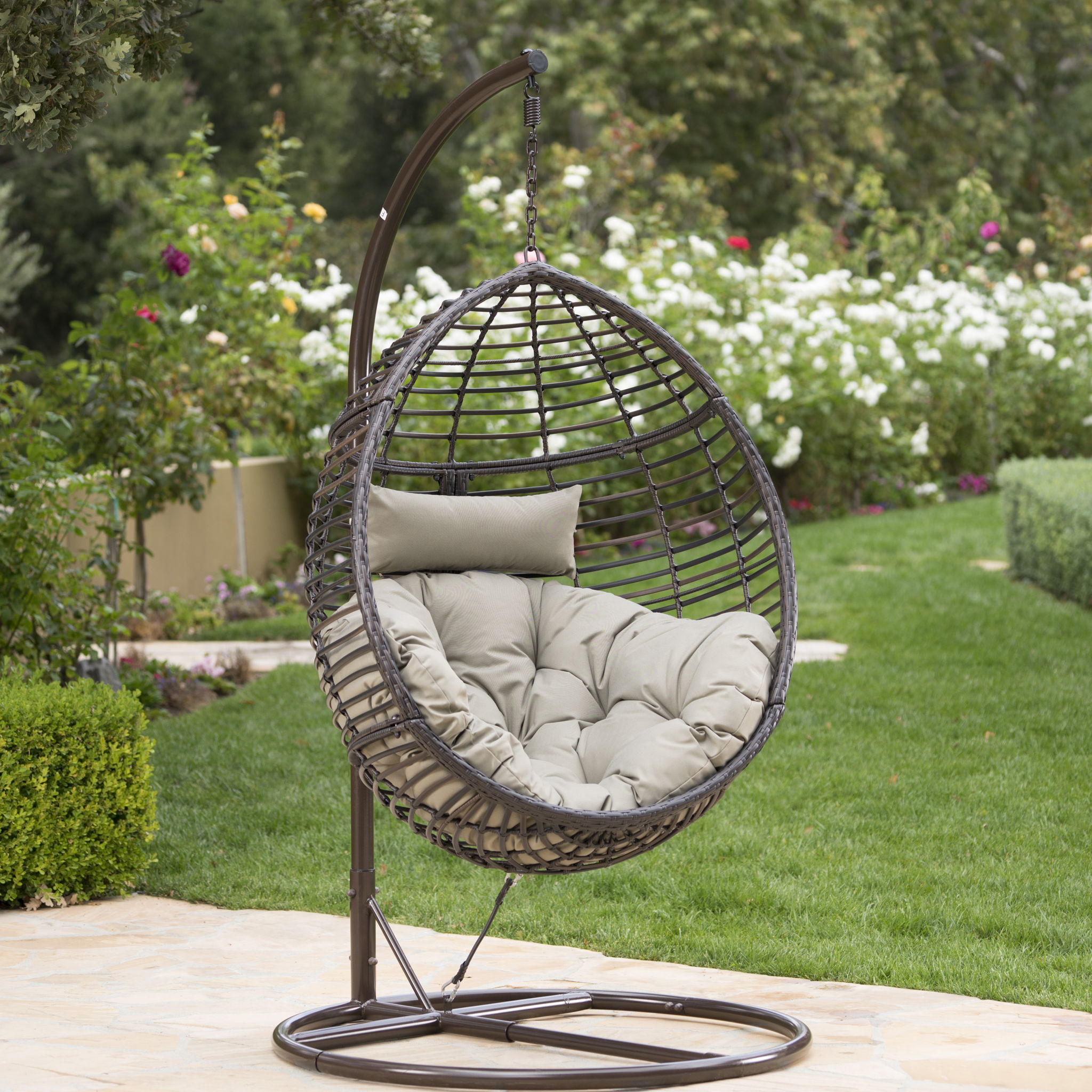 Hanging Basket Chair With Metal Frame And Seat Cushion
