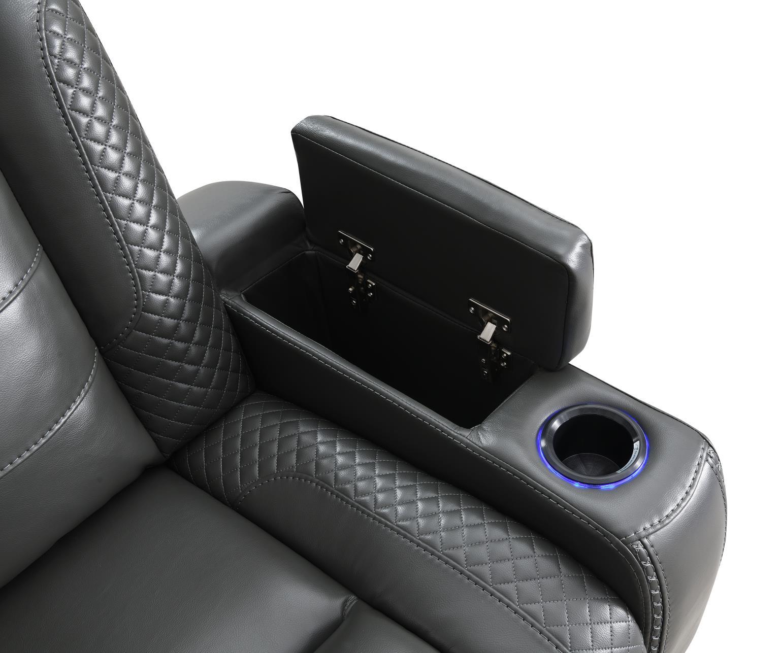 U93 - LED Power Reclining With Power Headrest, And Drop Down Table Sofa - Gray