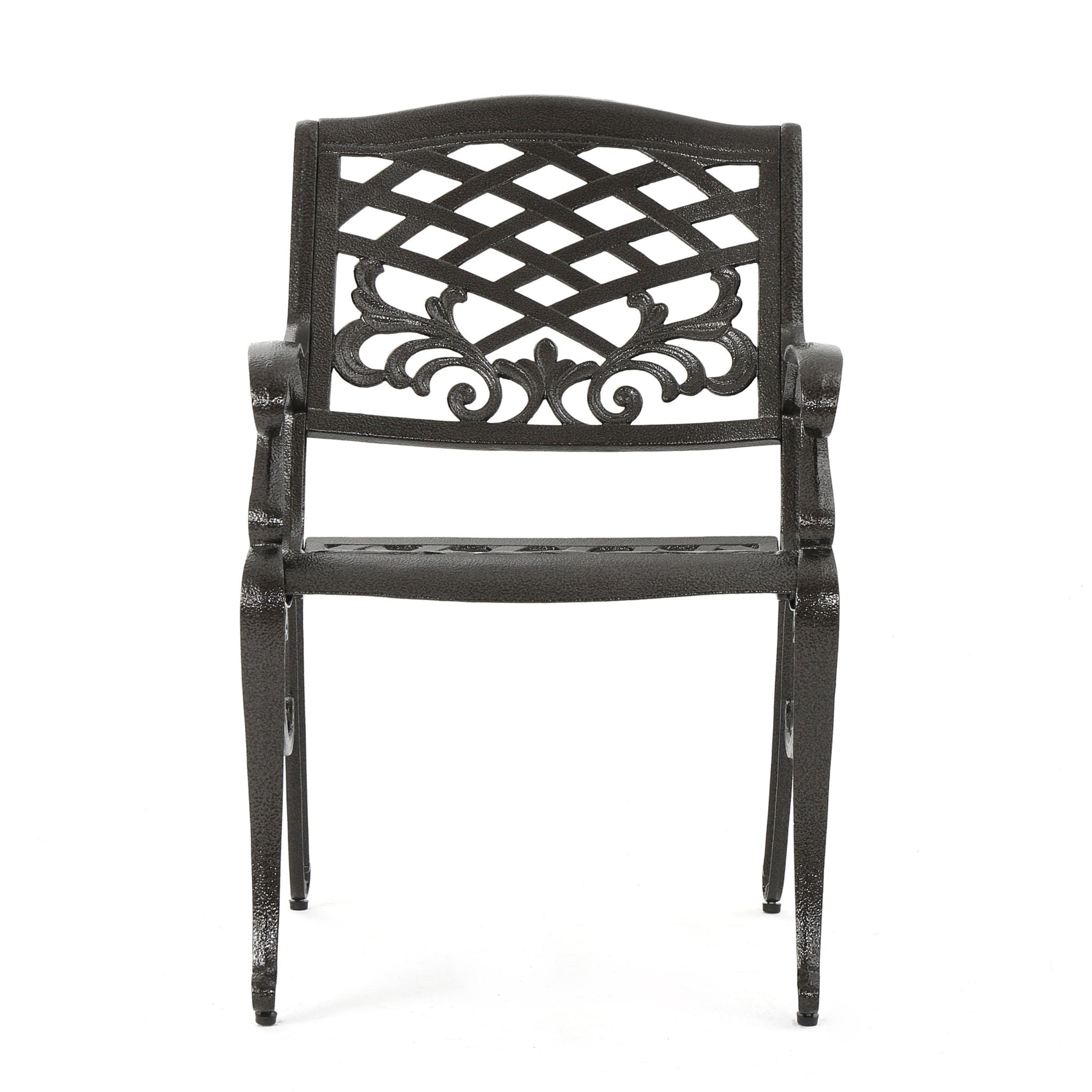 Luminea - Outdoor Aluminum Dining Chair With Scroll Design, Lattice Pattern And Cabriole Legs - Bronze