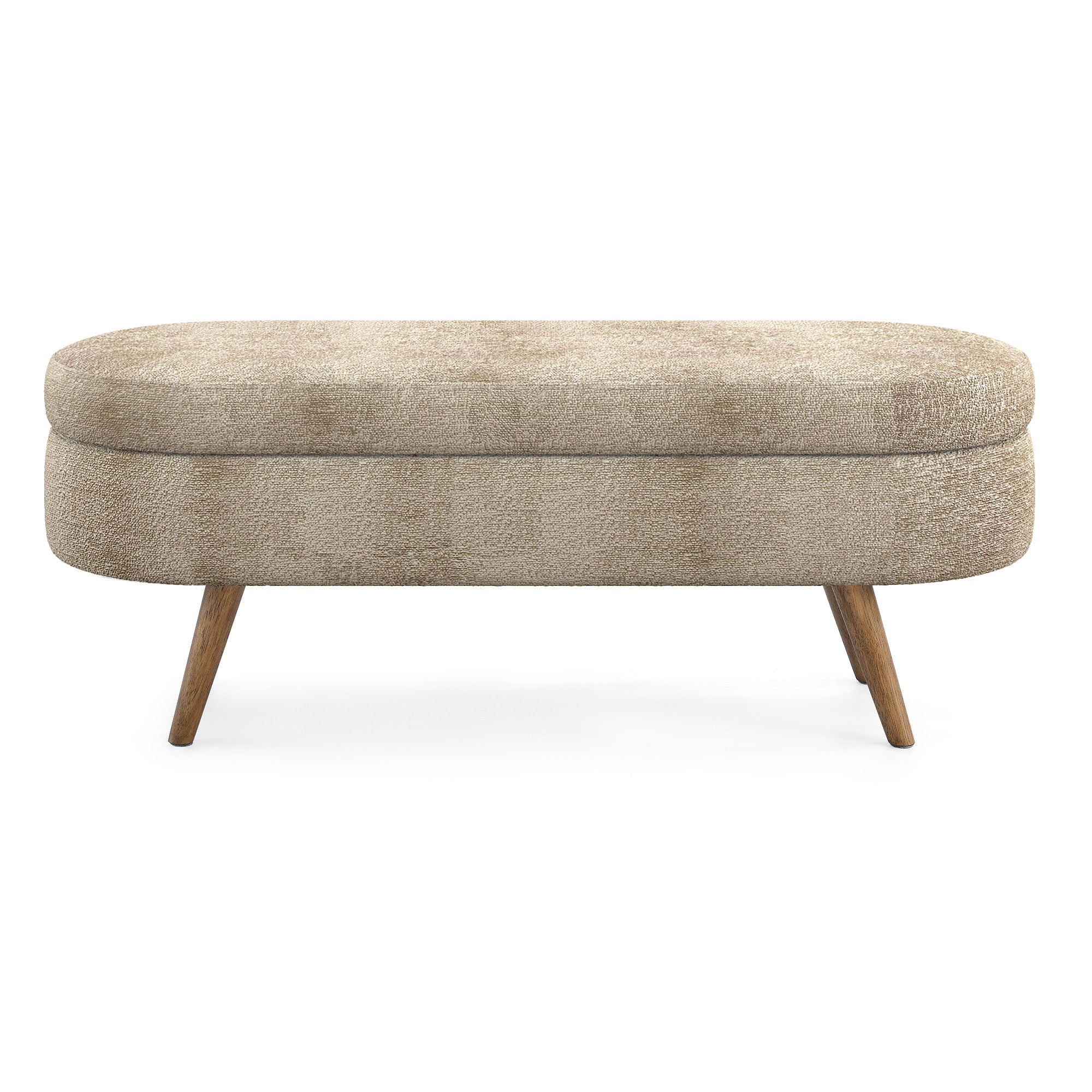 Modern Ottoman Oval Storage Bench With Rubber Wood Legs