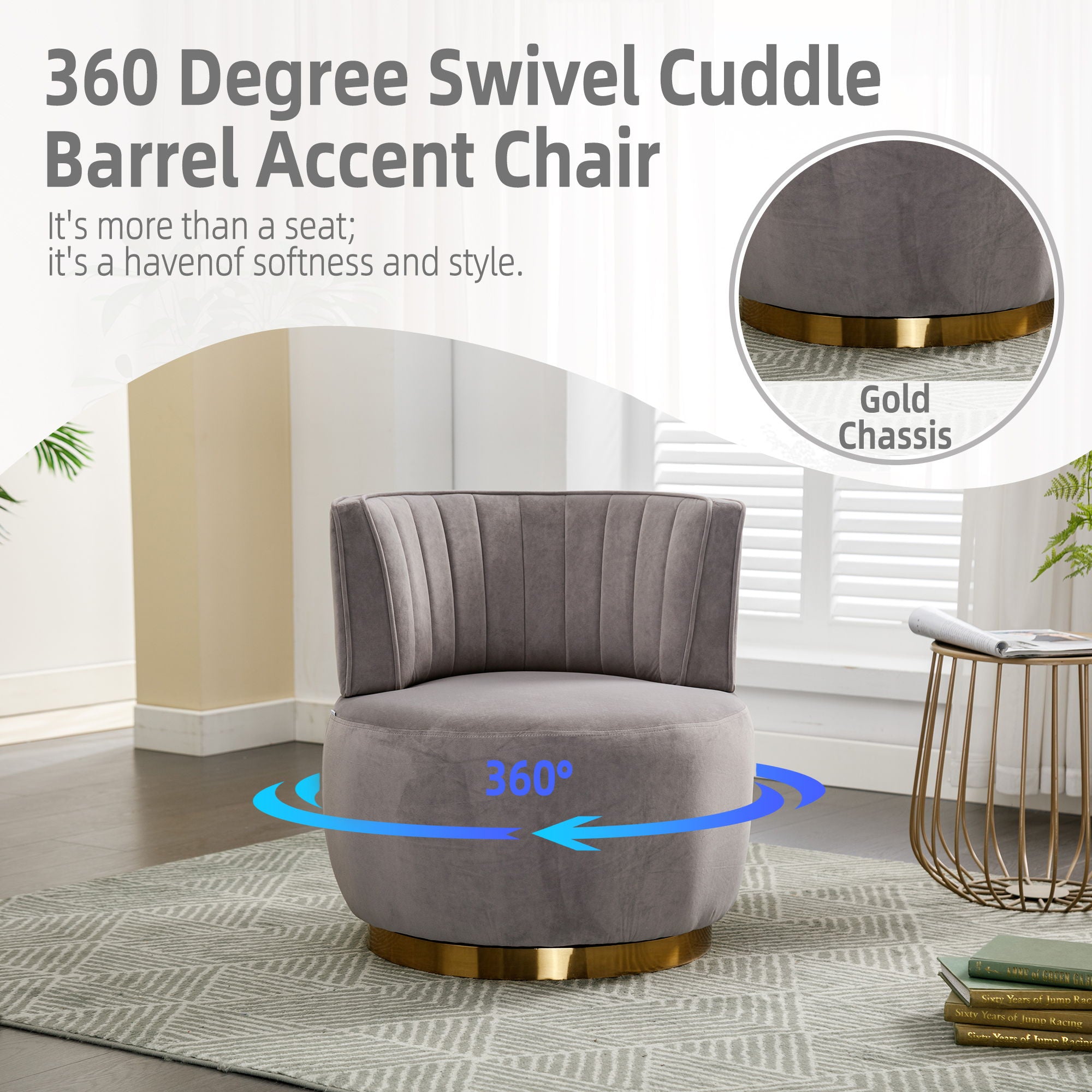 360 Degree Swivel Cuddle Barrel Accent Sofa Chair
