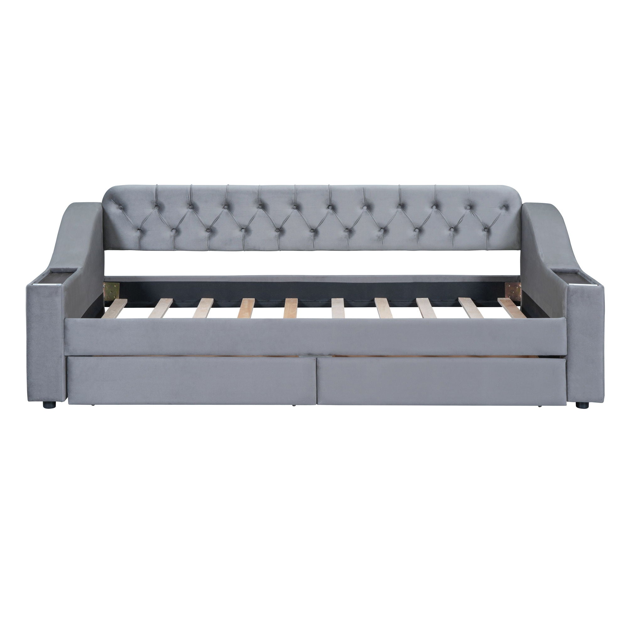Upholstered Daybed With Storage Armrests And USB Port