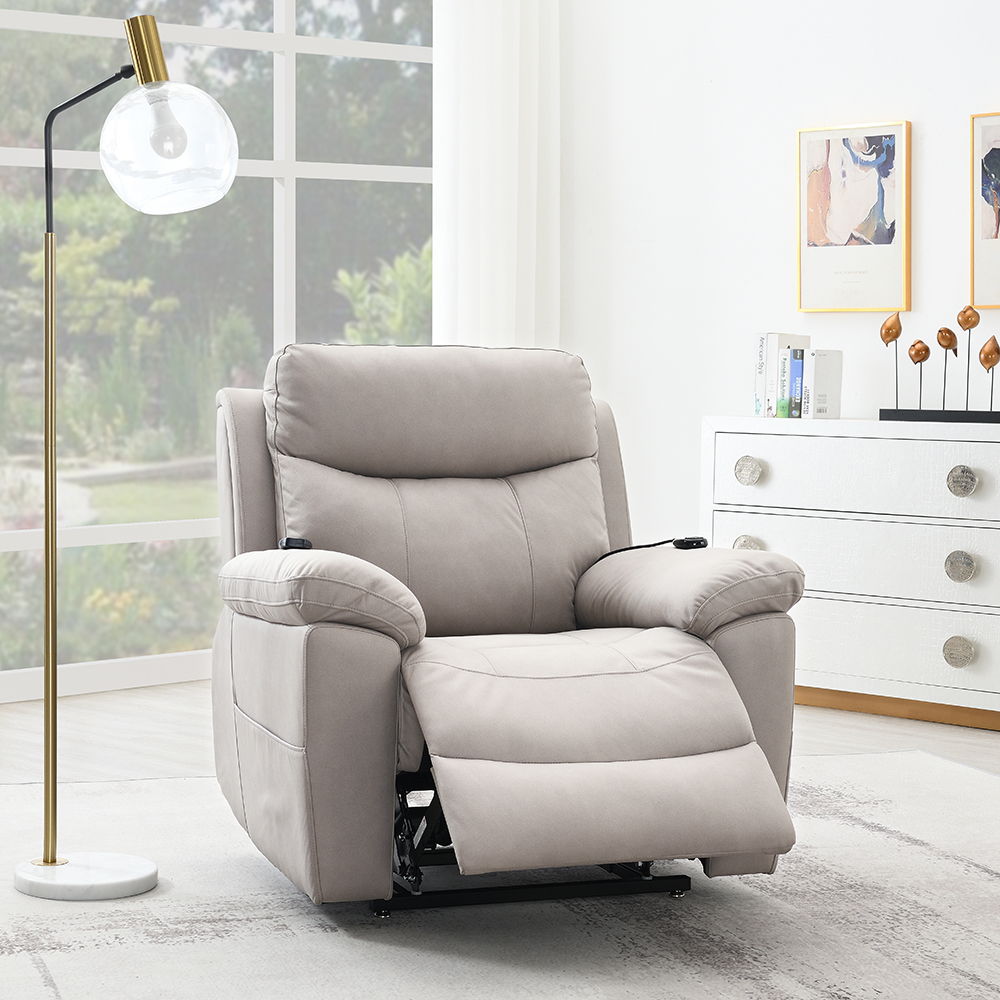 ACME Chriki - Power Recliner With Lift & Heating & Massage - Beige Chenille & Black Finish | Meri Furniture