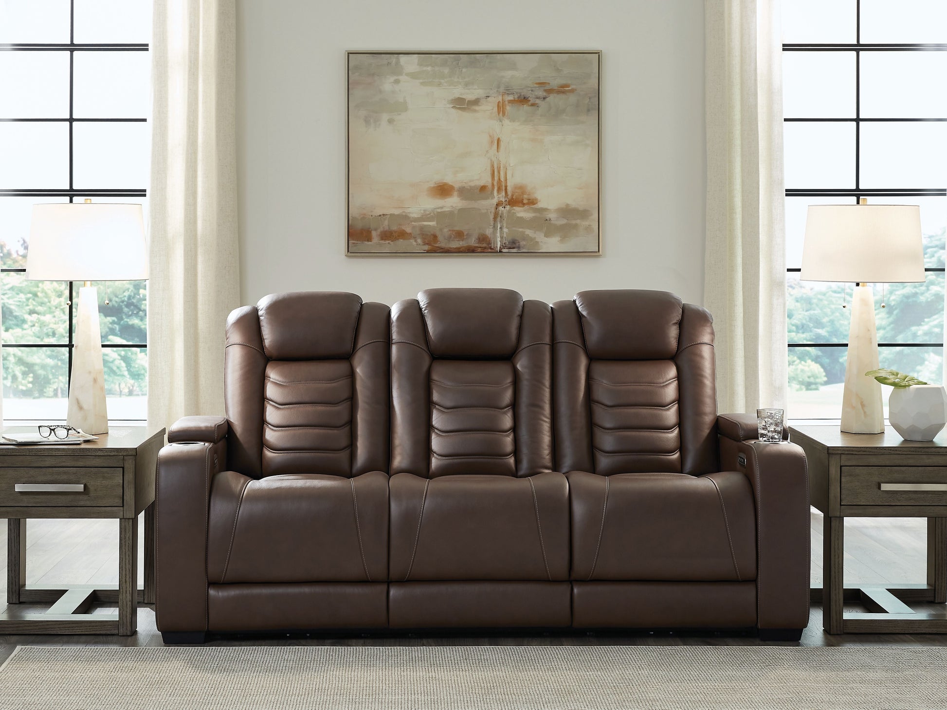 Signature Design by Ashley® High Impact - Tobacco - Power Reclining Sofa / Adj Headrest | Meri Furniture