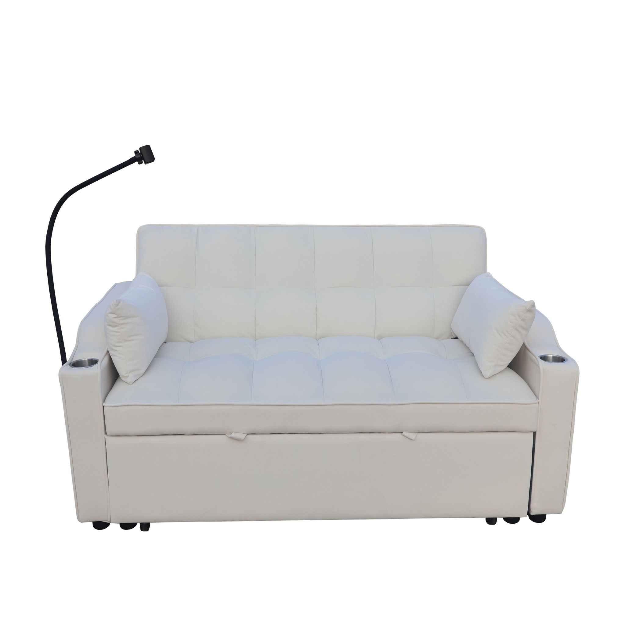 Modern Velvet Loveseat Futon Sofa With Pullout Bed, Adjustable Reclining Backrest, Toss Pillows