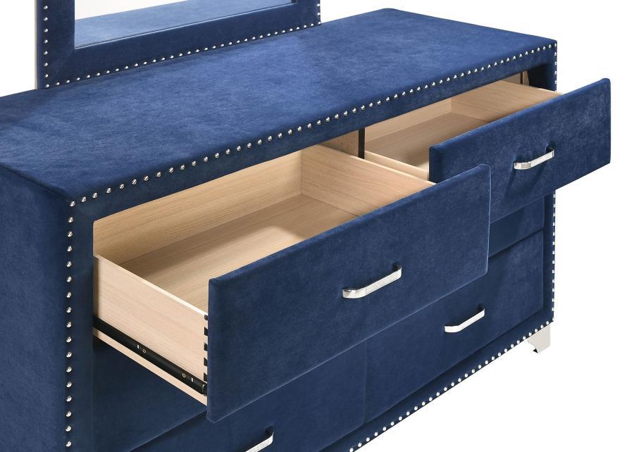 Coaster Fine Furniture Melody - 6-Drawer Upholstered Dresser With Mirror | Meri Furniture