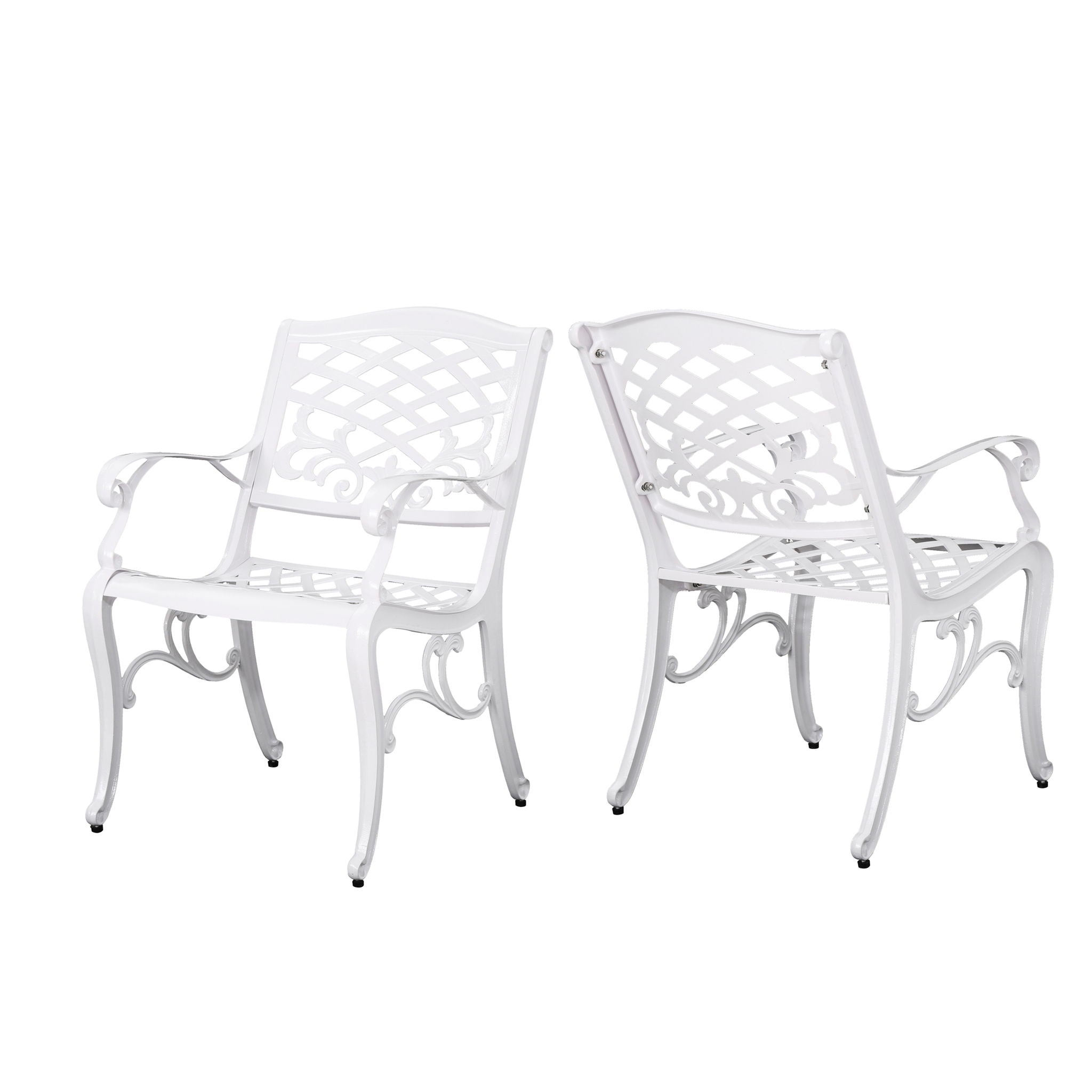 Unravel - Outdoor Arm Chair With Scroll Design And Floral Accents (Set of 2) - White