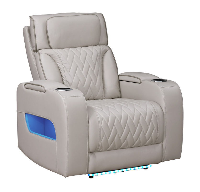 Jazz 37"W Ice Leather Aire Transformer Power Reclining Chair with Power Headrest, LED Lights, USB & USB-C Ports, Storage & Cupholders
