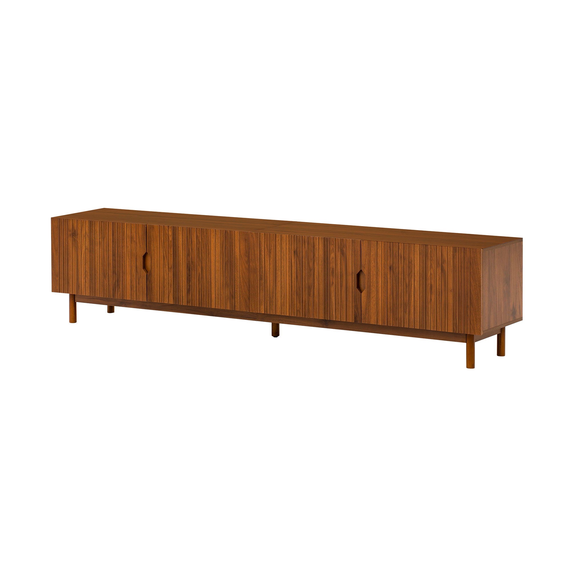 TV Stand With Legs, Media Console, 4 Cabinets For Living Room - Natural Wood