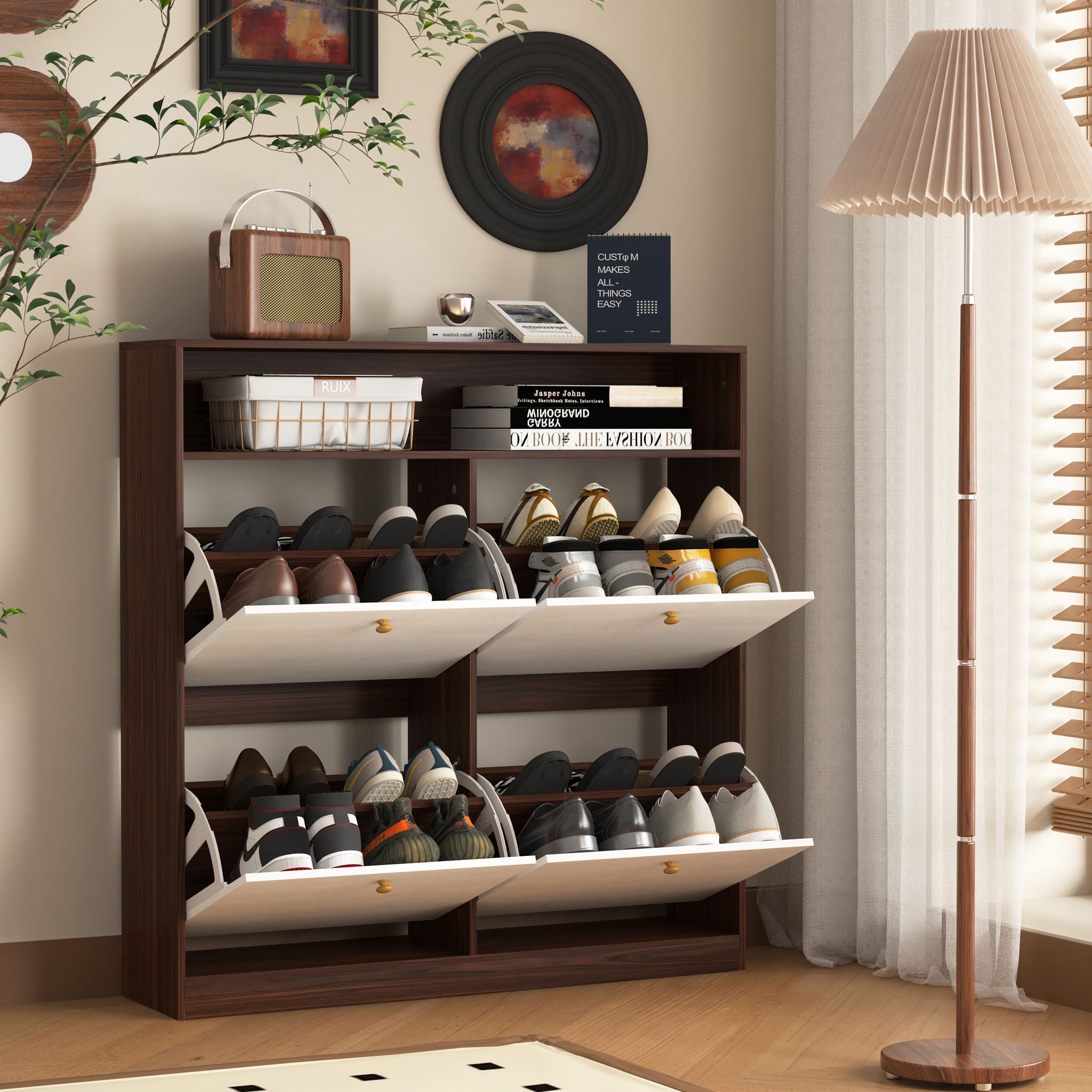 Modern Freestanding Shoe Storage Cabinet With 4 Flip Drawers