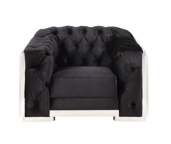 ACME Pyroden - Chair - Black Velvet & Chrome Finish | Meri Furniture