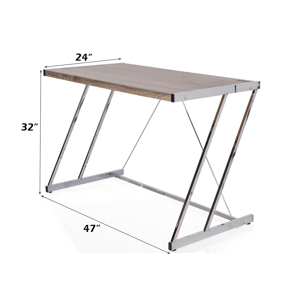Finis - Writing Desk With USB - Weathered Oak & Chrome
