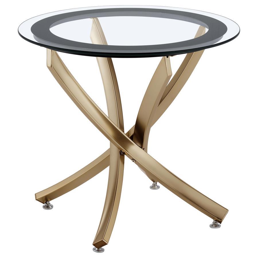 Coaster Fine Furniture Brooke - Round Glass Top Side End Table Metal Base | Meri Furniture