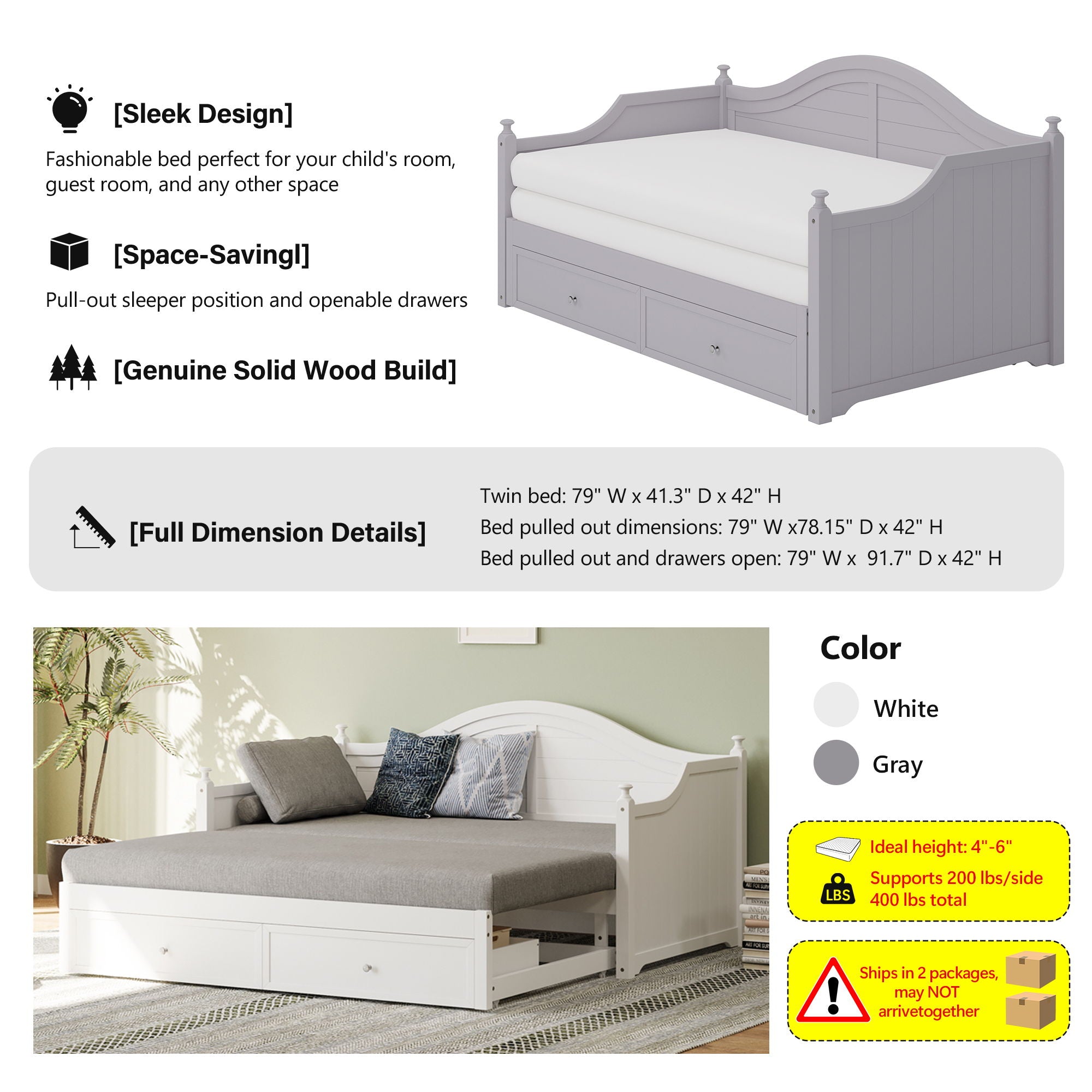 Daybed With Extendable Trundle And Storage Drawers