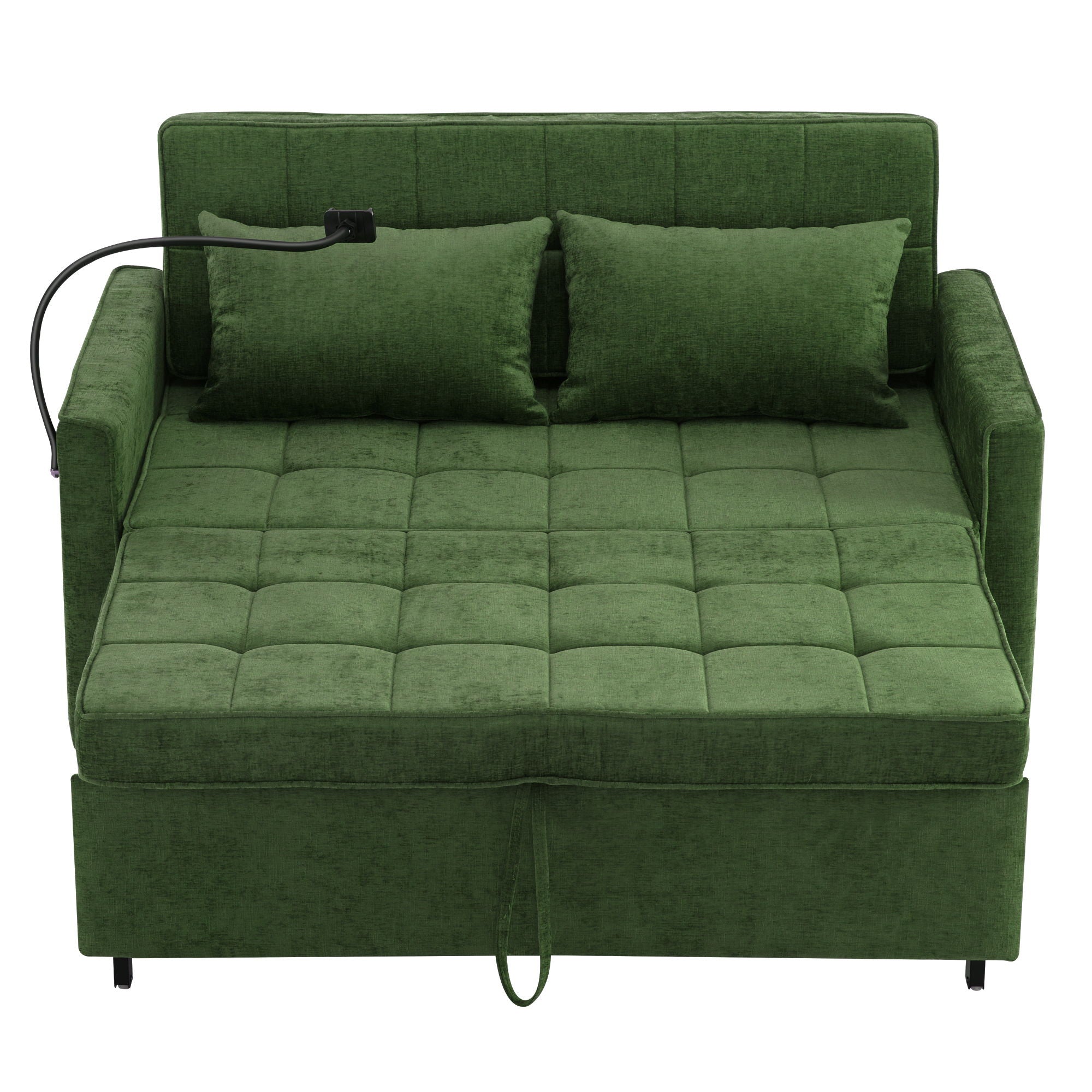Loveseat Sofa Bed Sleeper With Reversible Backrest, Side Pockets, USB Ports, Phone Holder
