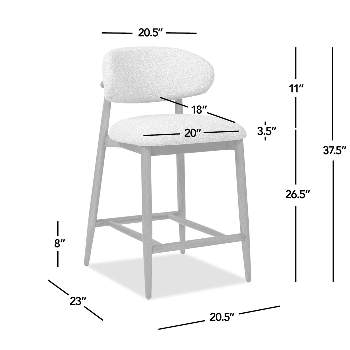 Locke - Modern Upholstered Counter Stool With Frame - Salt / Pepper