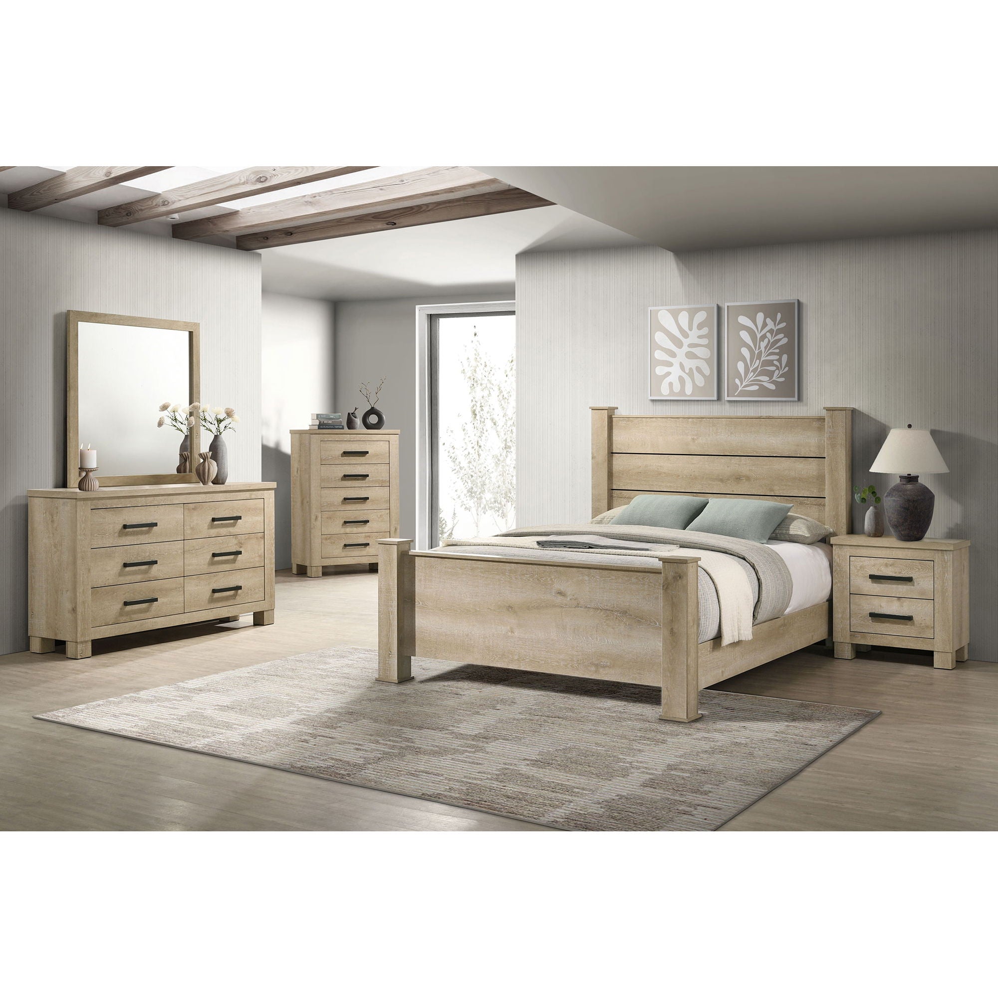 Sansome - Queen Panel Bed - Oak