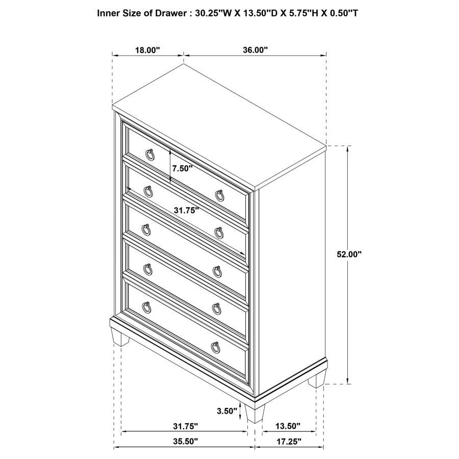 Pembroke - 5-Drawer Chest Of Drawers - Washed Oak