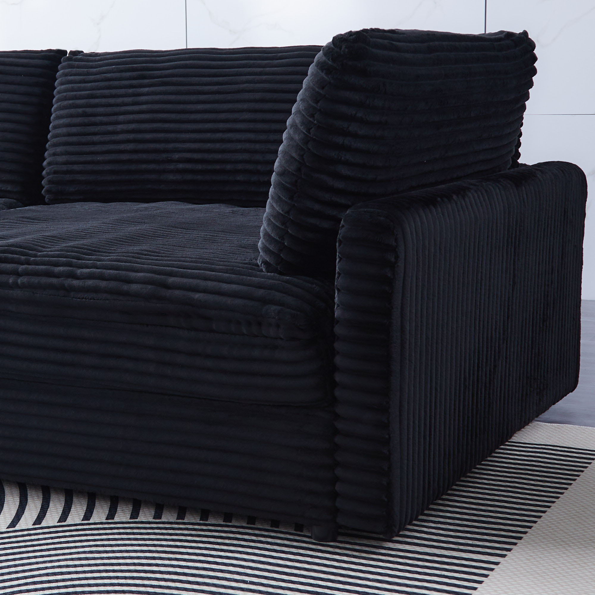 Elegant Corduroy Sofa With Throw Pillows And Backrests