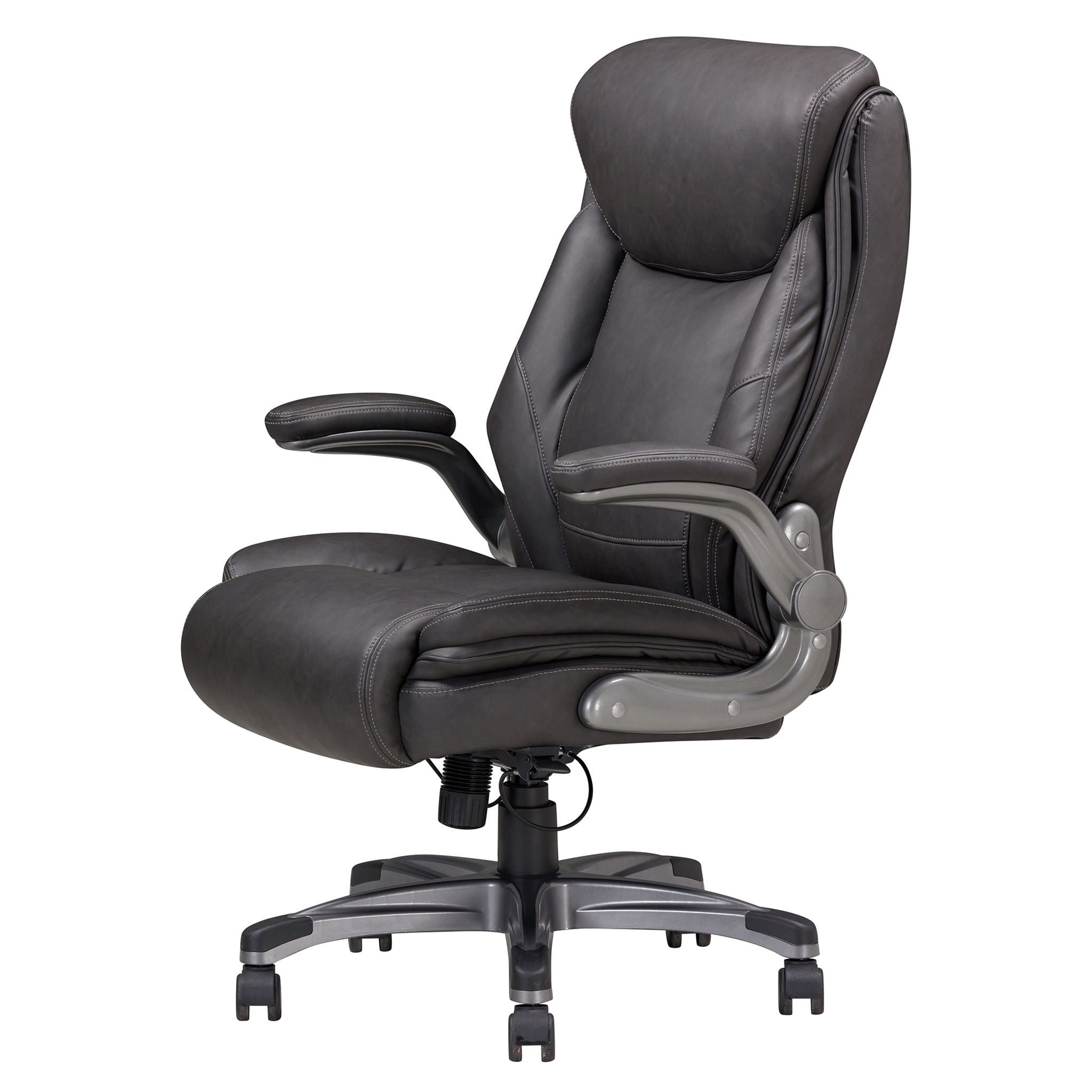 Bonded Leather Upholstered Office Chair With Adjustable Height And Armrest - Gray