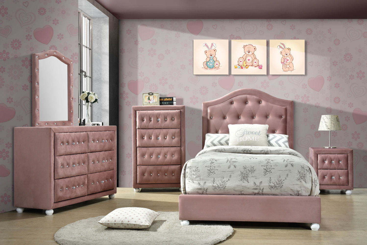 ACME Reggie - Mirror - Pink Fabric | Meri Furniture