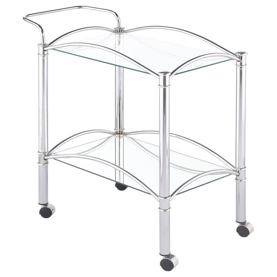Coaster Fine Furniture Shadix - 2-Tier Rectangular Glass Shelf Metal Bar Cart - Chrome | Meri Furniture