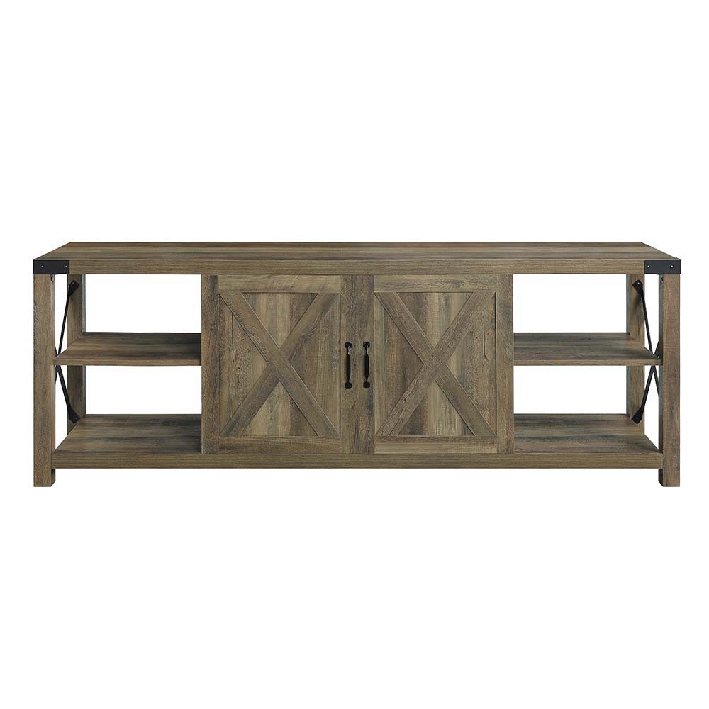 ACME Abiram - TV Stand - Rustic Oak Finish | Meri Furniture