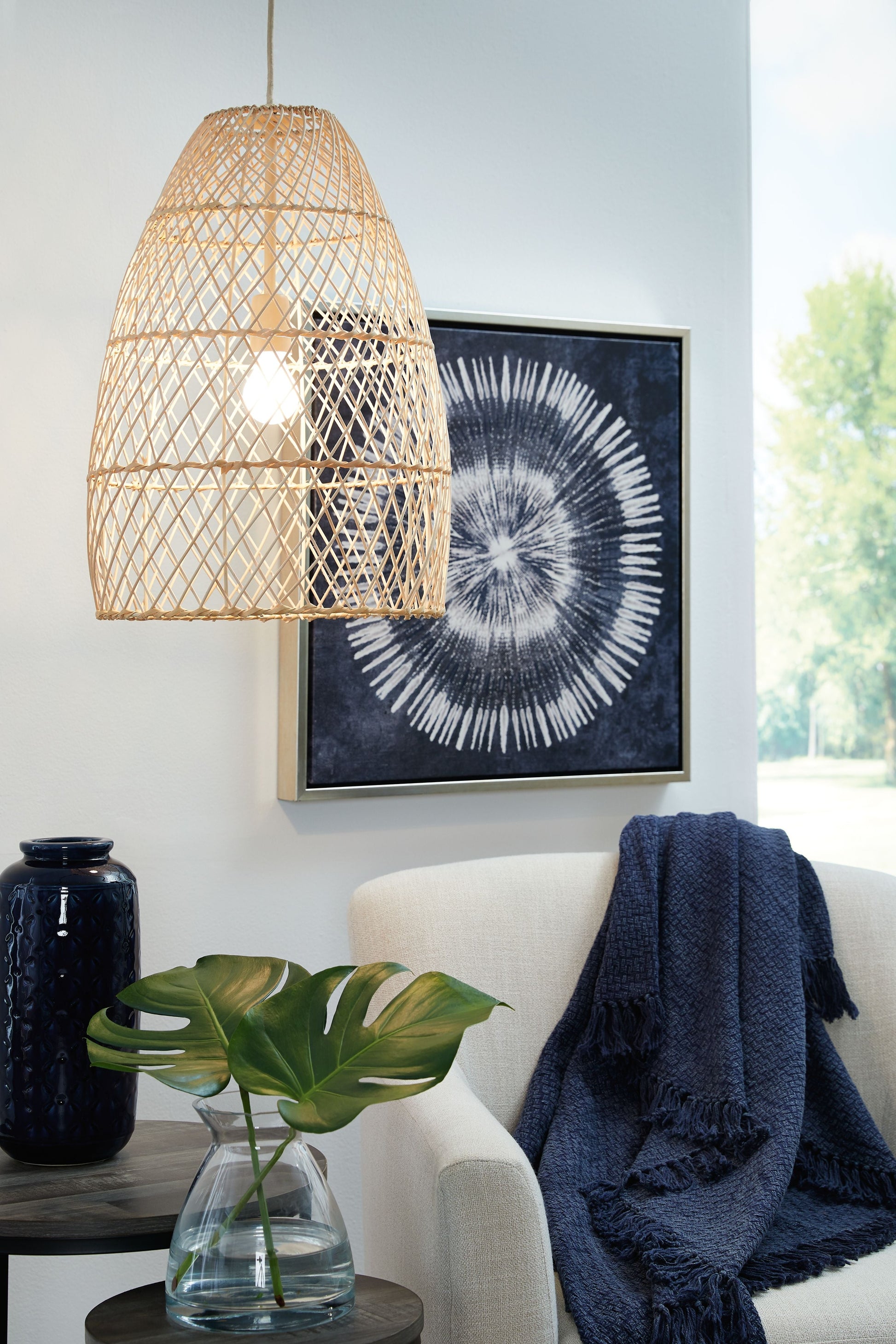 Signature Design by Ashley® Calett - Beige - Rattan Pendant Light | Meri Furniture