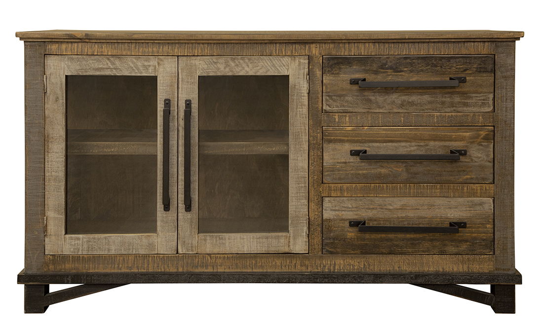 International Furniture Direct Loft Brown - 60” Buffet With 3 Drawer / 2 Doors - Two Tone Gray / Brown | Meri Furniture