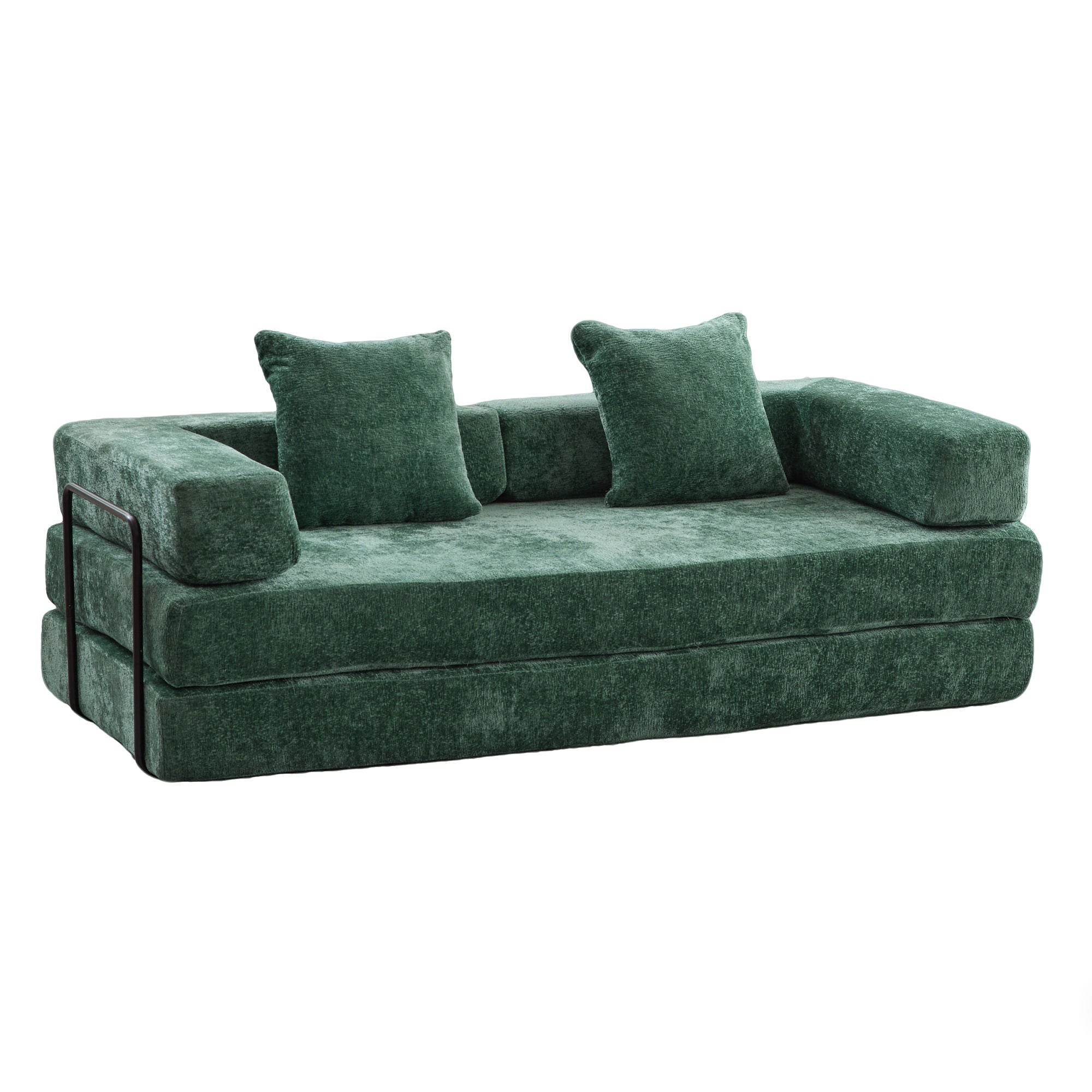 Convertible Floor Sofa Bed With Pillow Back Support Armrest
