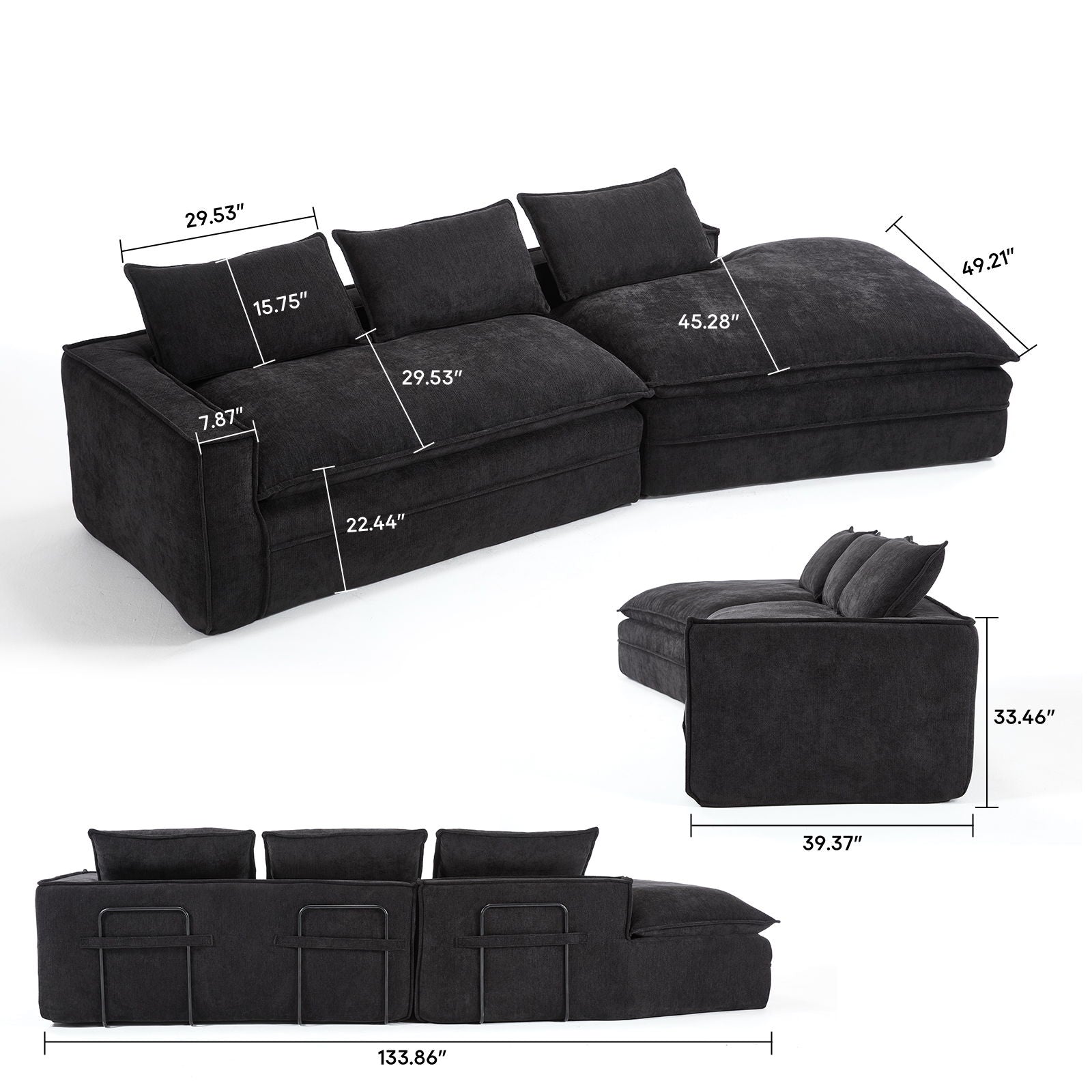 Modern Minimalist Modular Sectional Sofa With Deep Seats And Right Facing Chaise
