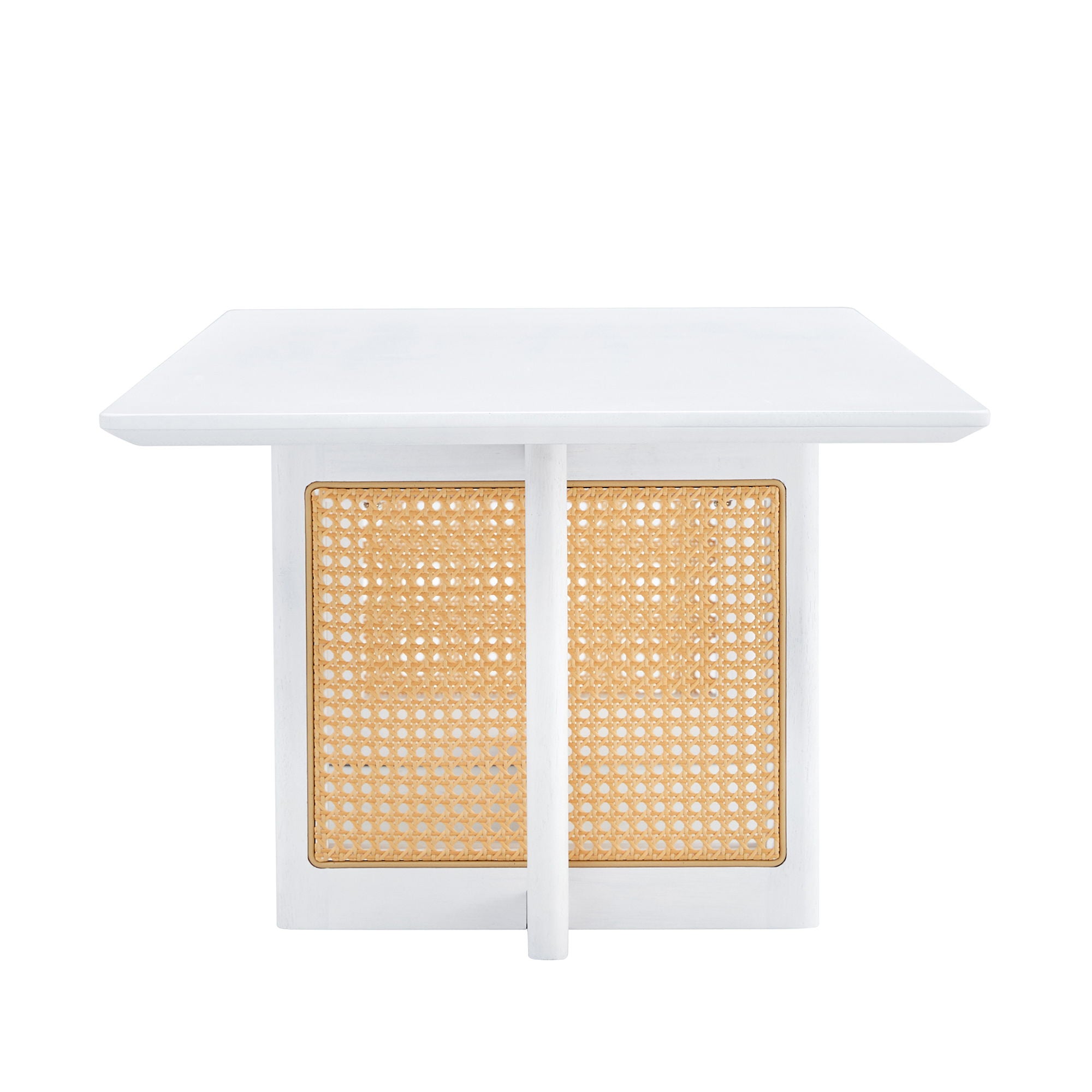 Chinese Style White Solid Wood And Imitation Rattan Coffee Table