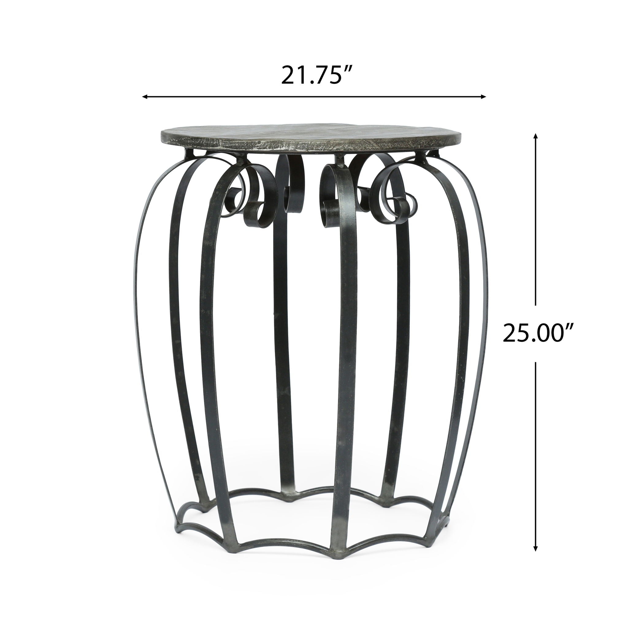 Modern Industrial End Table With Mango Wood Top And Iron Frame - Gray