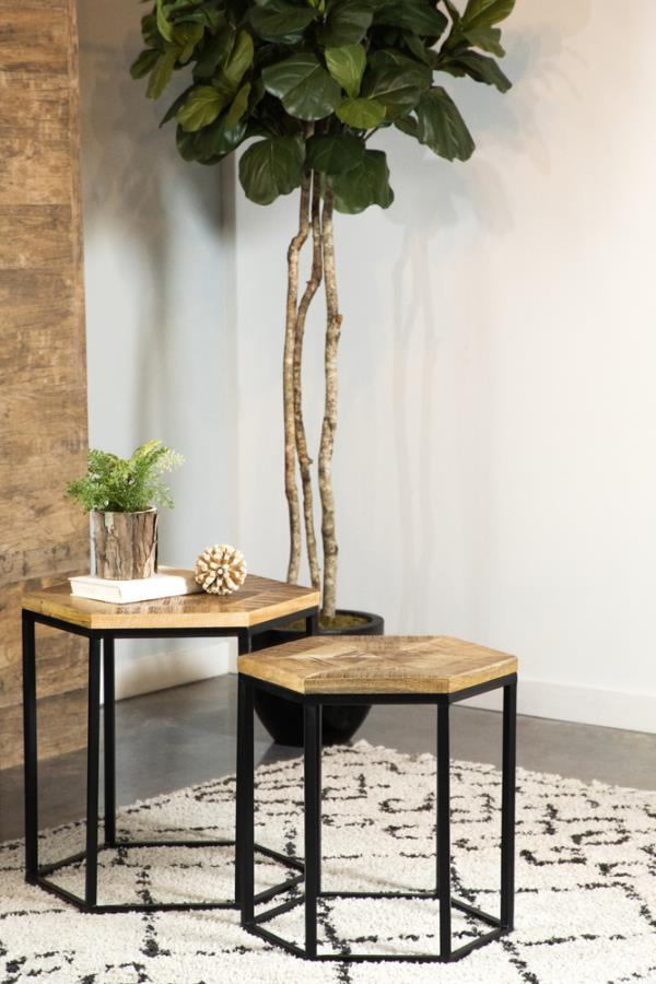 Coaster Fine Furniture Adger - 2 Piece Hexagonal Nesting Tables - Natural And Black | Meri Furniture