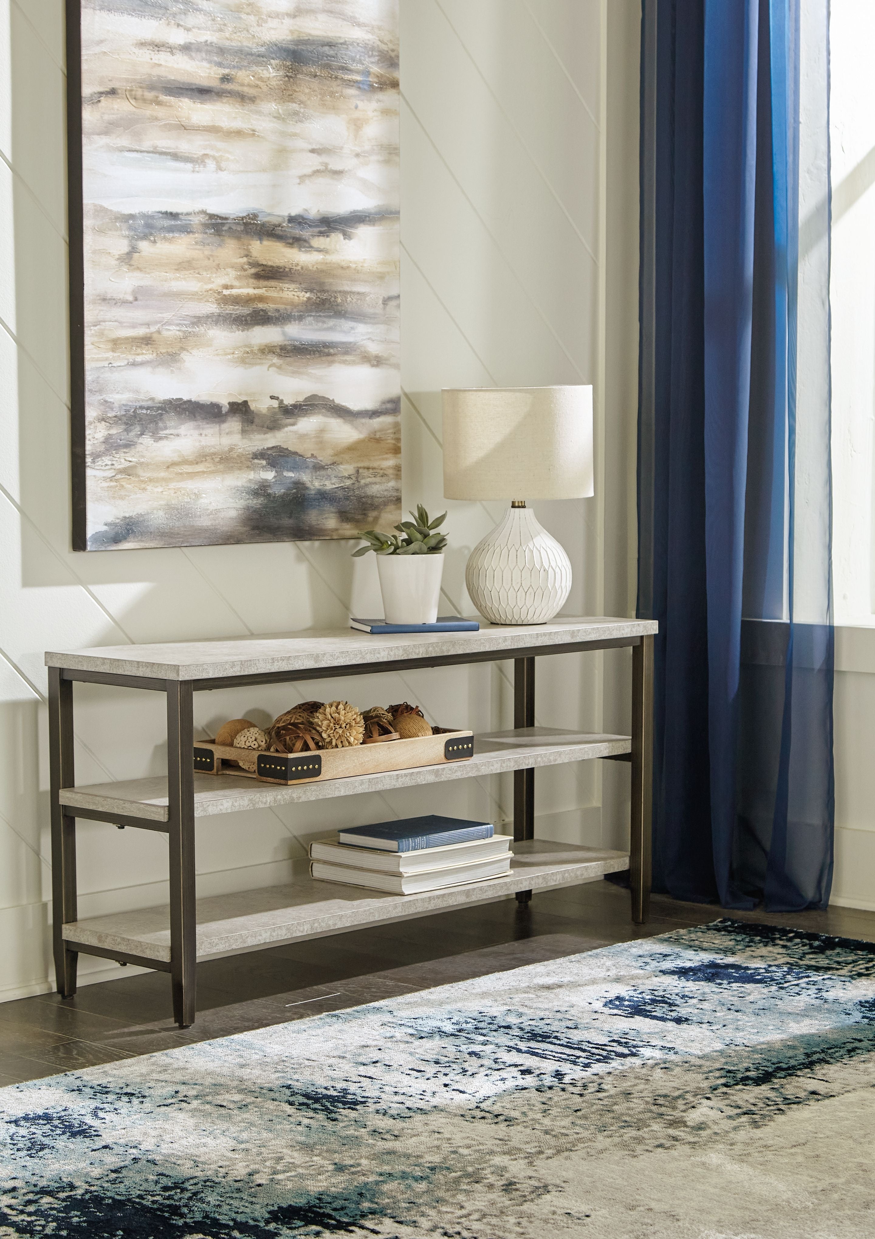 Signature Design by Ashley® Shybourne - Gray / Aged Bronze - Sofa Table | Meri Furniture