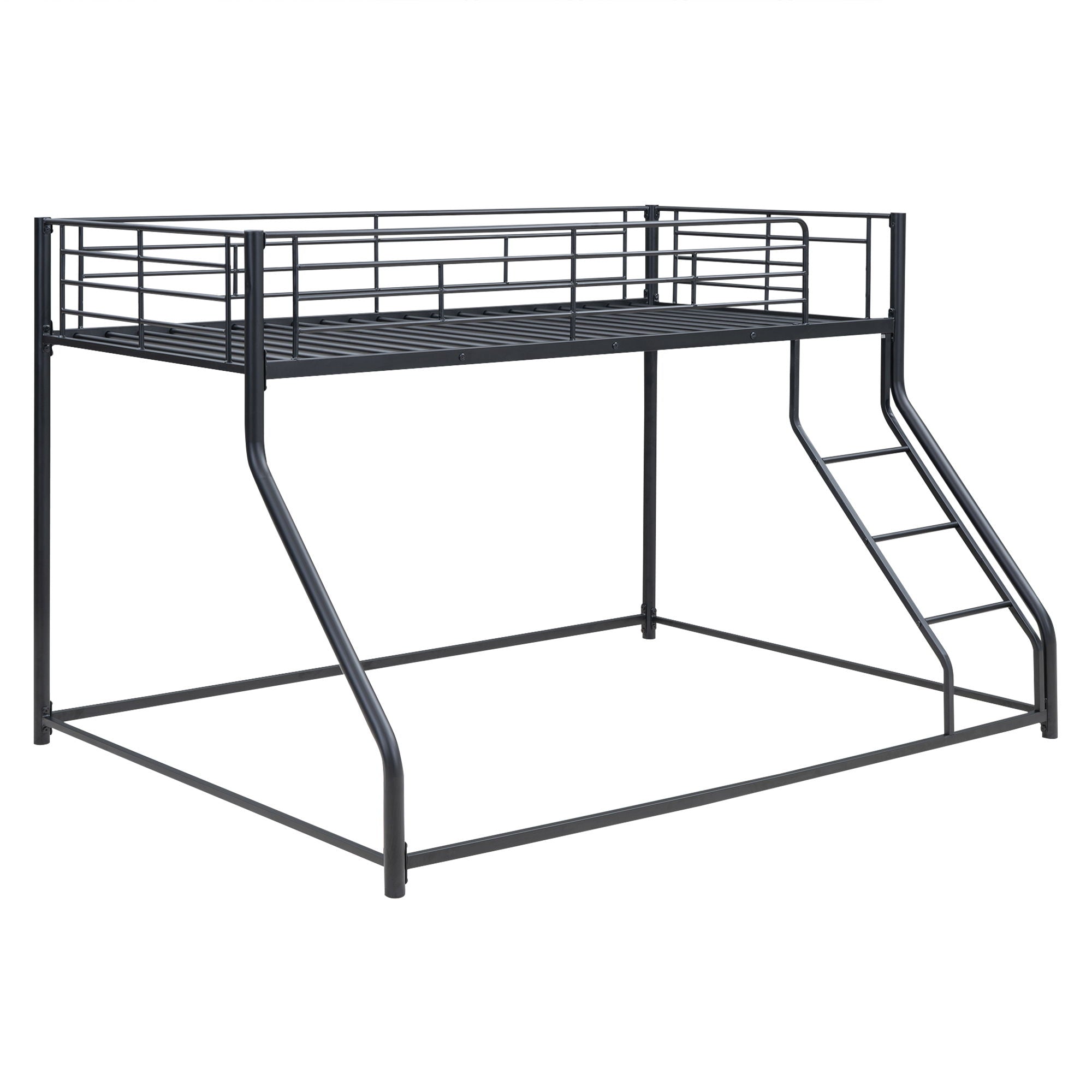 Metal Floor Bunk Bed With Sloped Ladder, Space Saving Design